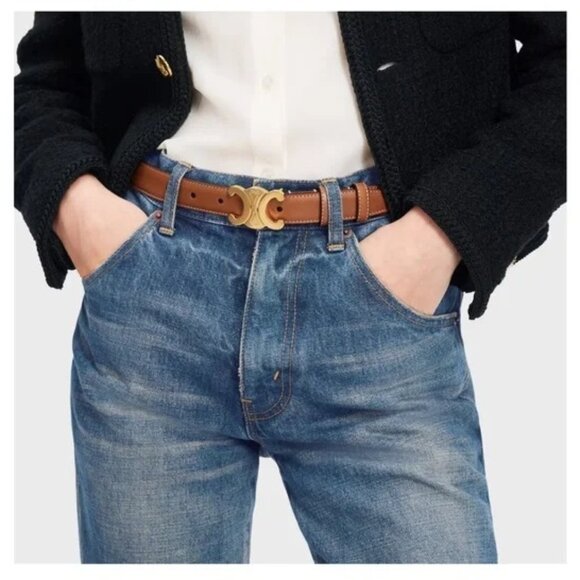 Celine TRIOMPHE Medium 25MM Tan Leather Belt - Picture 1 of 6